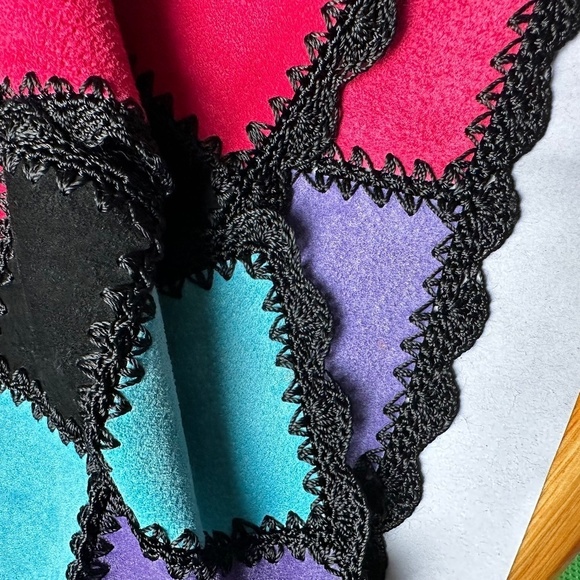 Vintage Suede Patchwork Jacket Size Medium Multicolor Boxy 70s Boho Artsy - Picture 12 of 13